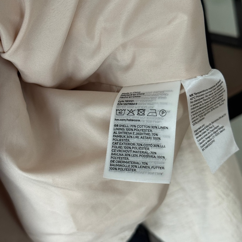H&M Crepe Linen Bomber Jacket Cotton Beige Cropped Coat Ecru Textured snap - Picture 11 of 12